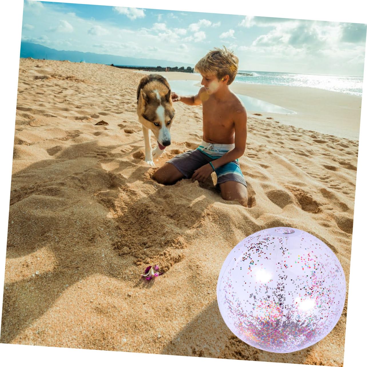 IMIKEYA 4pcs 16 Sequin Inflatable Beach Balls with Pump Colorful Glitter Pool Game for Indoor and Outdoor Fun Safe and Adorable Transparent Design