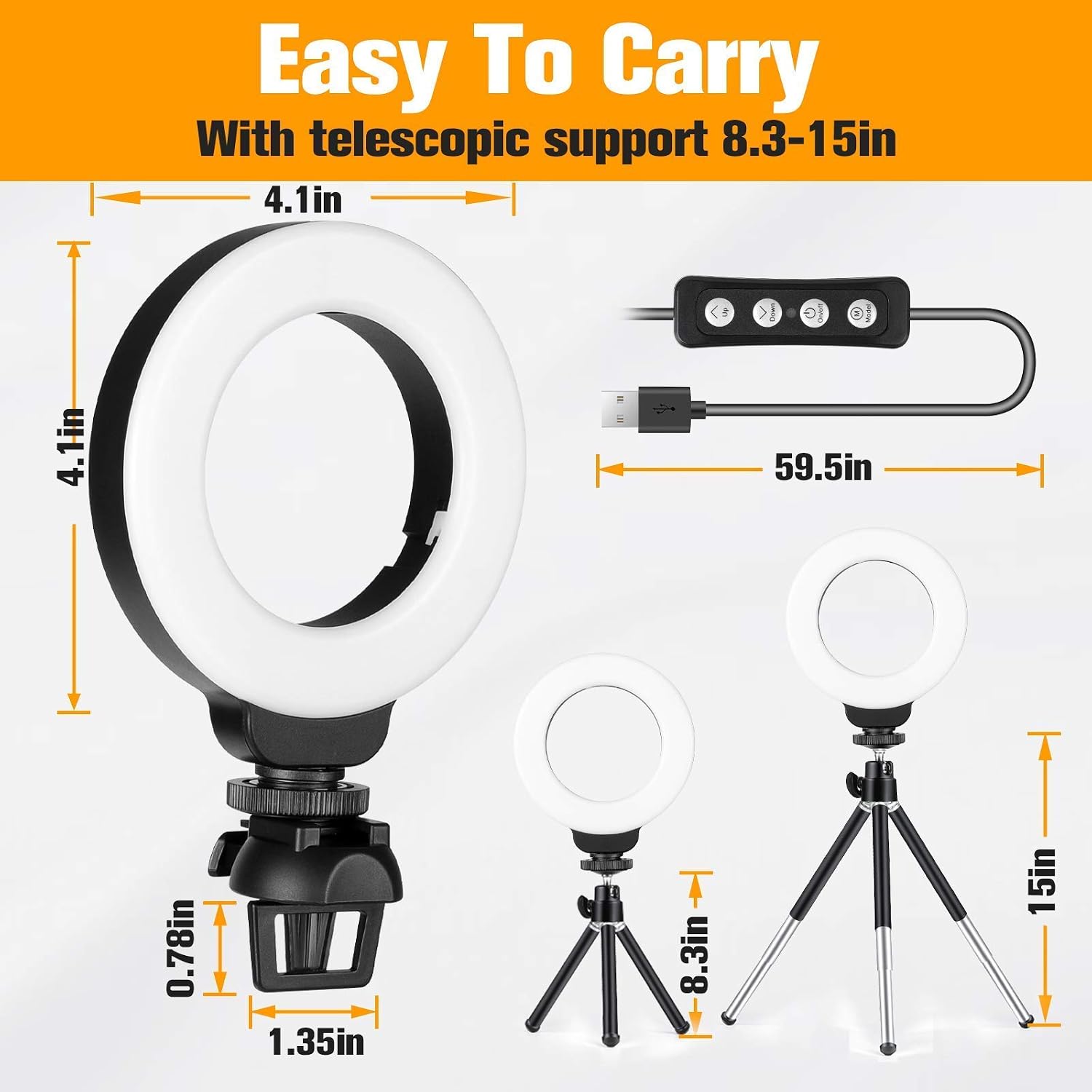 FDKOBE Webcam Lighting,Ring Light for Laptop/Computer,Zoom Call Lighting,4''Small Video Conference Lighting with Webcam Style Mount and Tripod,3 Light Modes&10 Brightness Levels,Selfie (4inch02)