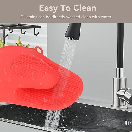 Miniatura 3 de 2 pares de mini guantes de horno, guantes de silicona resistentes al calor y al deslizamiento, mini manoplas de silicona para cocina y hornear (rojo)