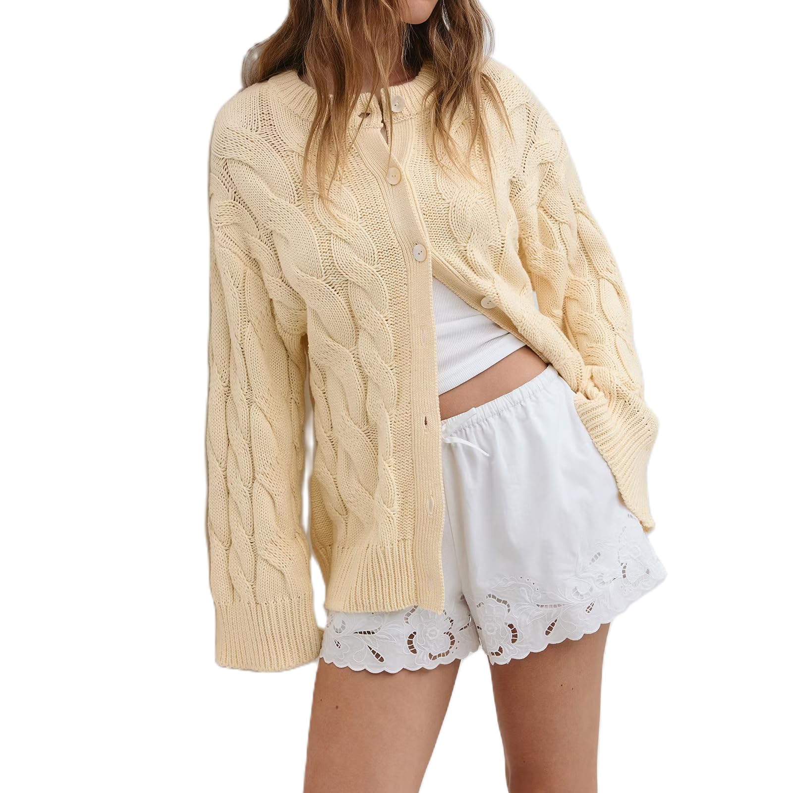 Womens Long Sleeve Knit Cardigan with Button Down Front Casual Fall Sweater for Daily Wear and Office Outfits