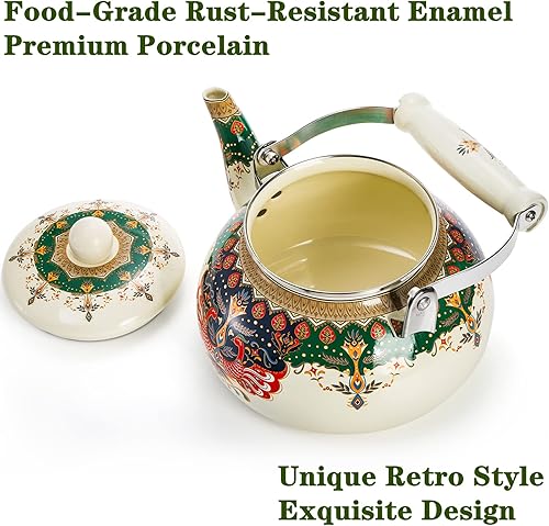 Miniatura 3 de DEAYOU Tetera esmaltada de 2.6 cuartos de galón, tetera grande esmaltada de porcelana, tetera vintage de 2.5 litros con mango frío de cerámica,
