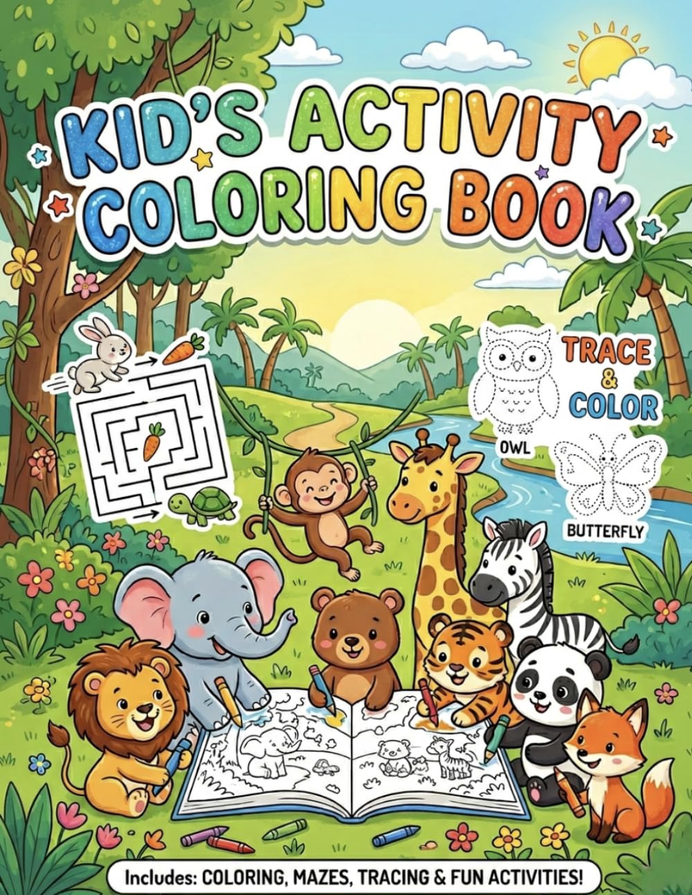 Activity Book for Kids ages 4 to 8: Fun Mazes, colouring pages, Number activities and Brain Games for Learning and Creativity