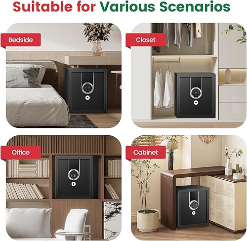 Miniatura 2 de Caja de seguridad biométrica de 2.0 pies cúbicos, caja fuerte ignífuga para el hogar con teclado digital y llaves de repuesto, caja de seguridad