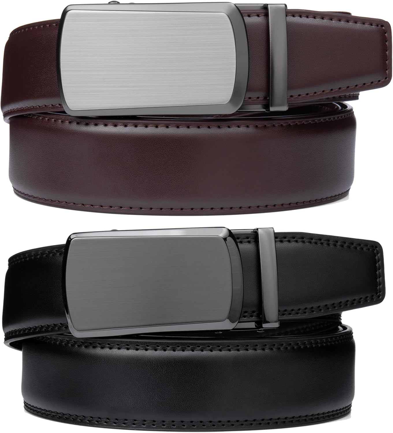 Drowsmen Ratchet Belt for men, leather belt 2 packs in Gift Set Box Size Adjustable belt, waist Trim to Fit - Image 2