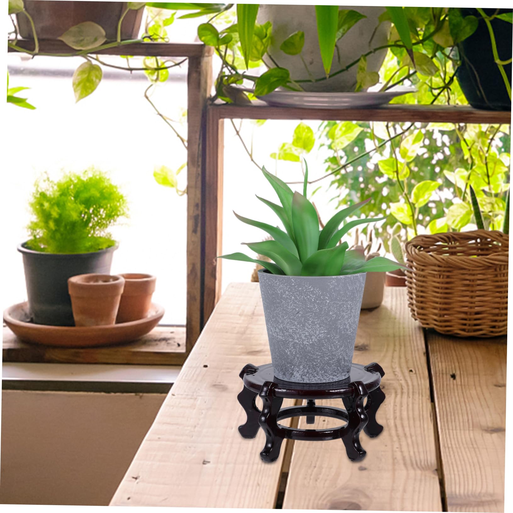 TOYANDONA Soporte para Macetas de Madera Marrón Diseño Versátil y Ahorro de Espacio Base Redonda Paquete de 2 Unidades para Exhibición Creativa de Jarrones y Flores en Interiores