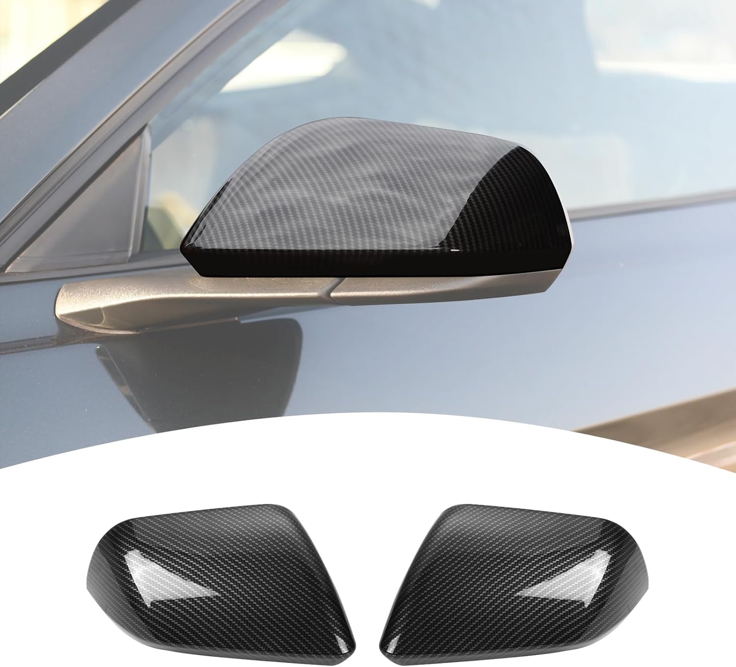 Side Mirror Cover Caps for Ford Mustang 2015+, Black ABS Rearview Mirror Trim, Gloss Black Exterior Upgrade, Peel & Stick Installation (2PCS) — Not for Mirrors with Turn Signals