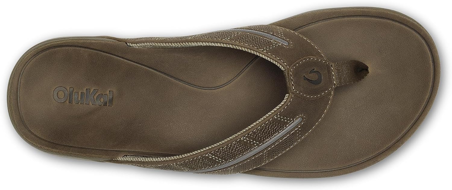 OLUKAI Tuahine Palm Men's Waterproof Leather Sandals, Flip Flops for All-Day Wear, Premium Materials & Design, Arch Support & Comfort-Fit