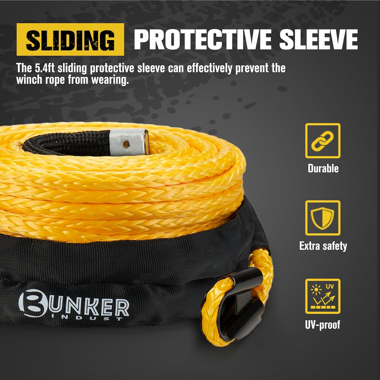 BUNKER INDUST 3/4" D Ring Shackle with Isolator (Red) + 3/8" x 100' 25000LBS Synthetic Winch Rope