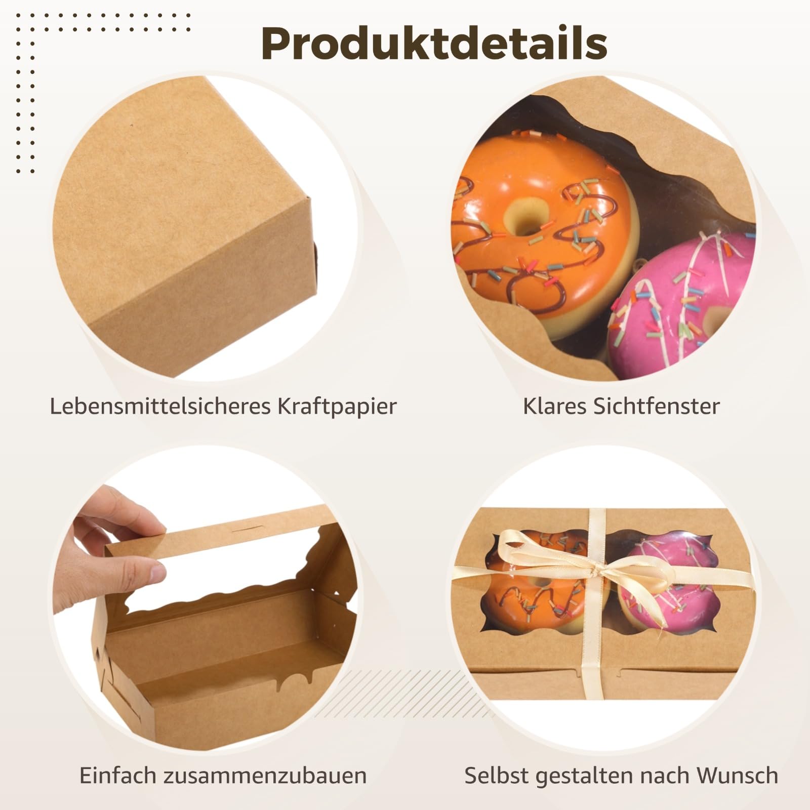 50 Stück Keksschachteln aus Kraftpapier mit Fenster, 18x11x4cm Keksschachteln aus Kraftpapier mit klarem Fenster, braune Leckereienschachtel, Bäckerei-Verpackungsschachtel für Desserts, Süßigkeiten