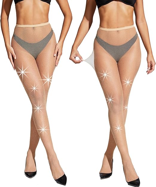 2 paar glitterpanty's voor dames, netpanty's met glitters