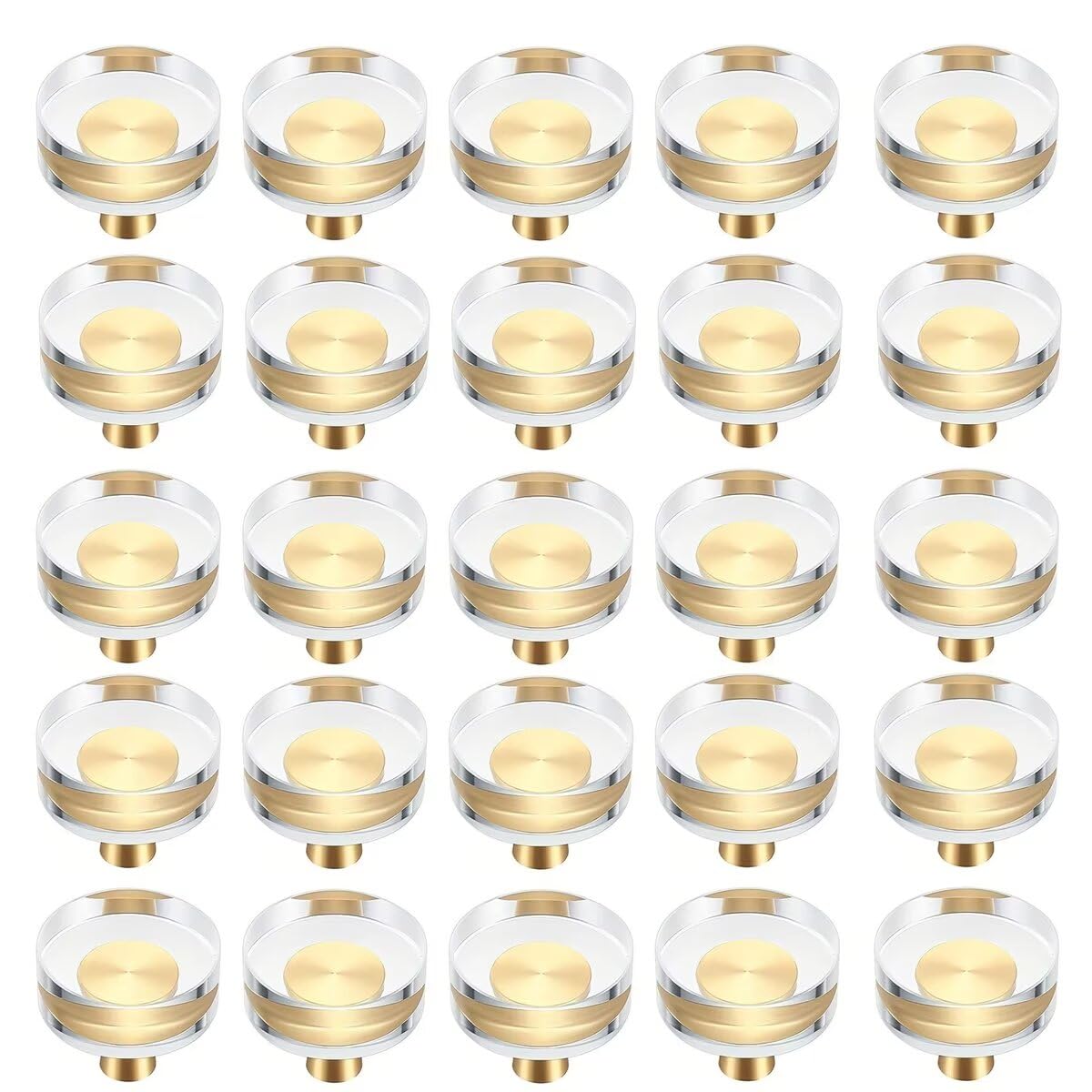 20 pomos de cristal dorado para gabinete, manijas transparentes para muebles, tiradores de cajón, pomos redondos de latón, para puertas de armario, cajones, 30 x 27 mm