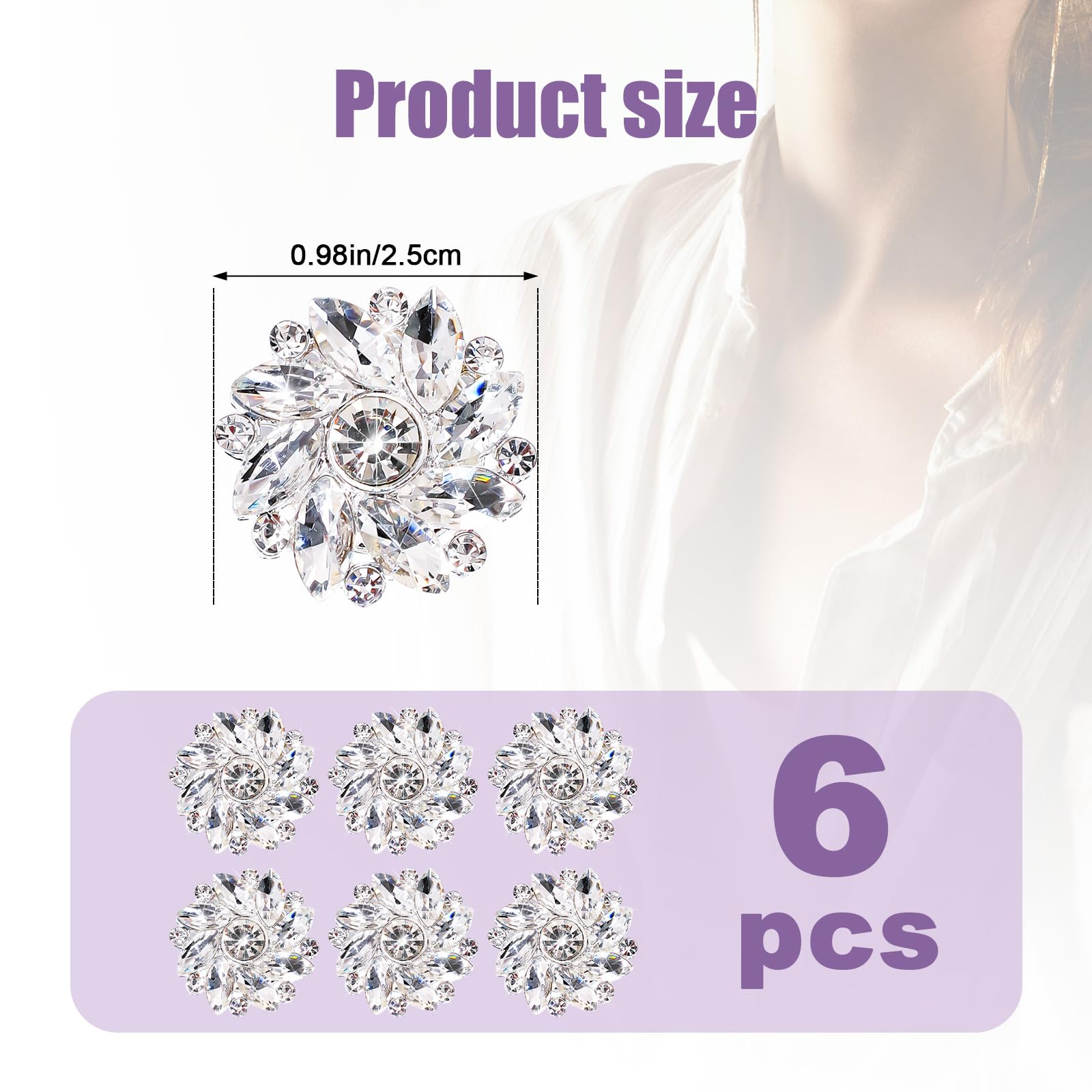 Lot De 6 Couvre-boutons Strass Argenté 2,5 Cm - Amovibles, En Alliage - Pour Customiser Robes, Chemises, Manteaux - Accessoire Mode DIY - 8