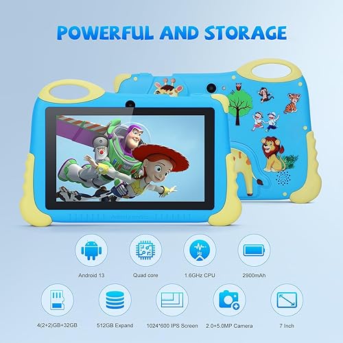 Miniatura 4 de C idea Tablet de 7 pulgadas para niños de 3 a 7 años, tableta Android 13 para niños, aplicaciones educativas de aprendizaje preinstaladas, tableta