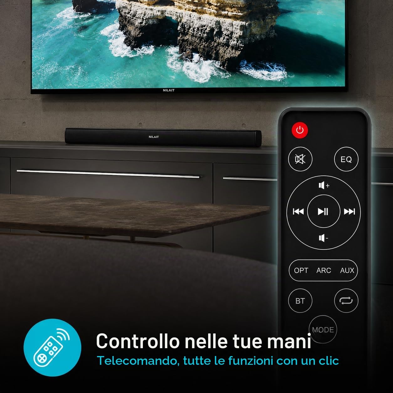 Nilait Harmony Soundbar per TV con Subwoofer, Bluetooth, HDMI ARC/eARC e Audio Surround per Home Cinema Harmony 30W