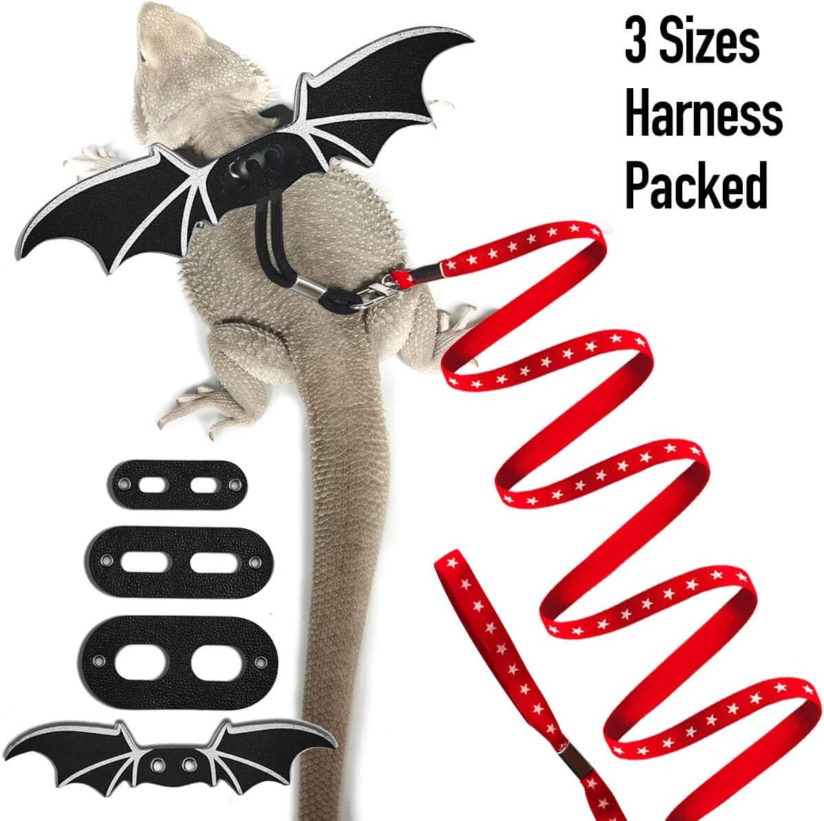 WATFOON Adjustable Bearded Dragon Leash Lizard Harness Detachable Leashes (S M L 3PCS) Light Soft Fashion with Cool Wings for Small…
