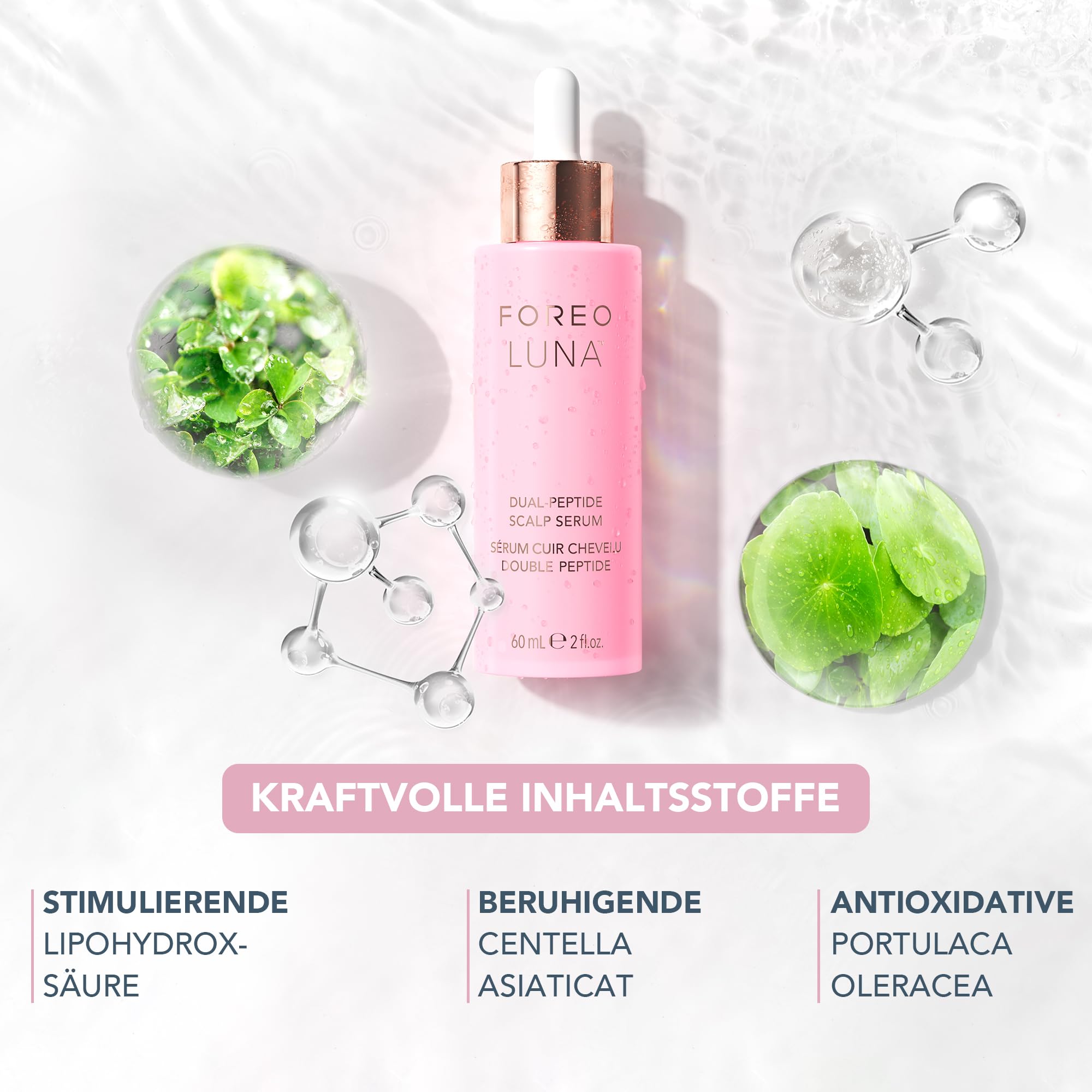 FOREO LUNA 4 Hair & Dual-Peptide Scalp Serum Bundle – 2-in-1 Kopfhaut Massagebürste mit Serum aus Centella- und Portulaca-Extrakten gegen Haarwachstum, Verdickung und Haarausfall – 60 ml