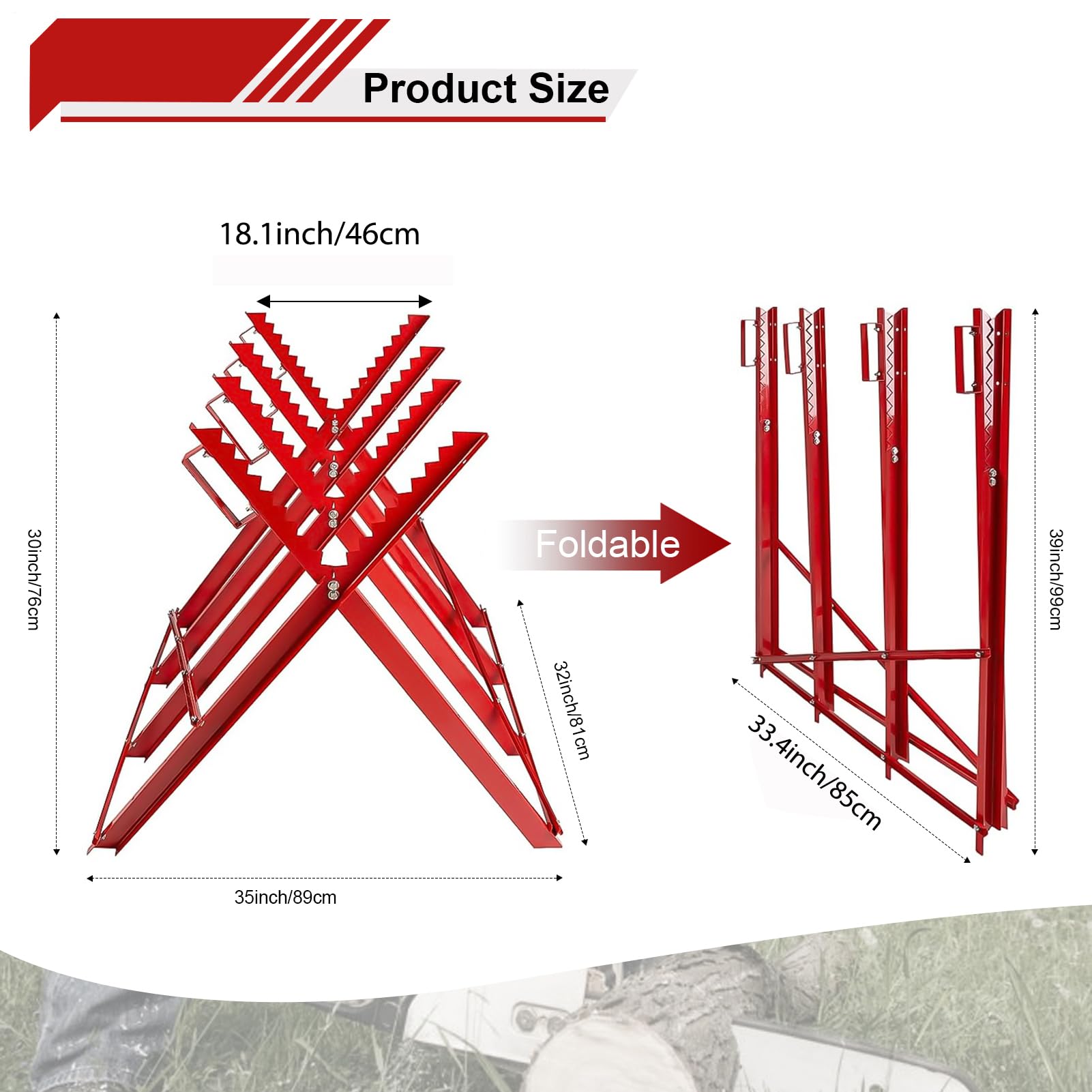 Generisch Chevalet de sciage pliable réglable en hauteur 80 x 80 cm – Pour troncs jusqu'à 40 cm de diamètre | Tréteau de travail stable avec support dents pour bois de chauffage, atelier et jardin |