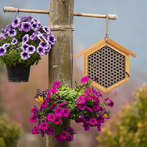 Miniatura 6 de Mason Bee House Hotel de abeja recubierto de cera, casa polinizadora, impermeable, hotel de madera natural hecho a mano para polinizar abejas