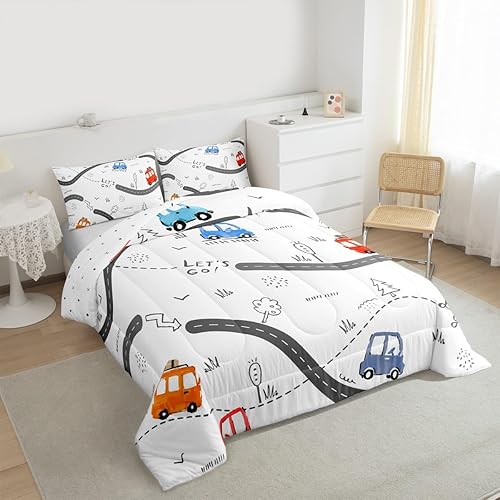 Miniatura 2 de Feelyou Juego de ropa de cama de coche de dibujos animados para niños, juego de edredón para niños y niñas, decoración de automóvil, edredón de mapa