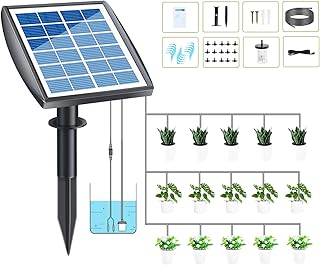ExGizmo Solar Automatic Irrigation System,Drip Irrigation Kit,Indoor & Outdoor Garden Drip Irrigation System Support 15Pots, 6 Timing Modes for Potted Plants Indoor Balcony Green House Outdoor Patio Garden