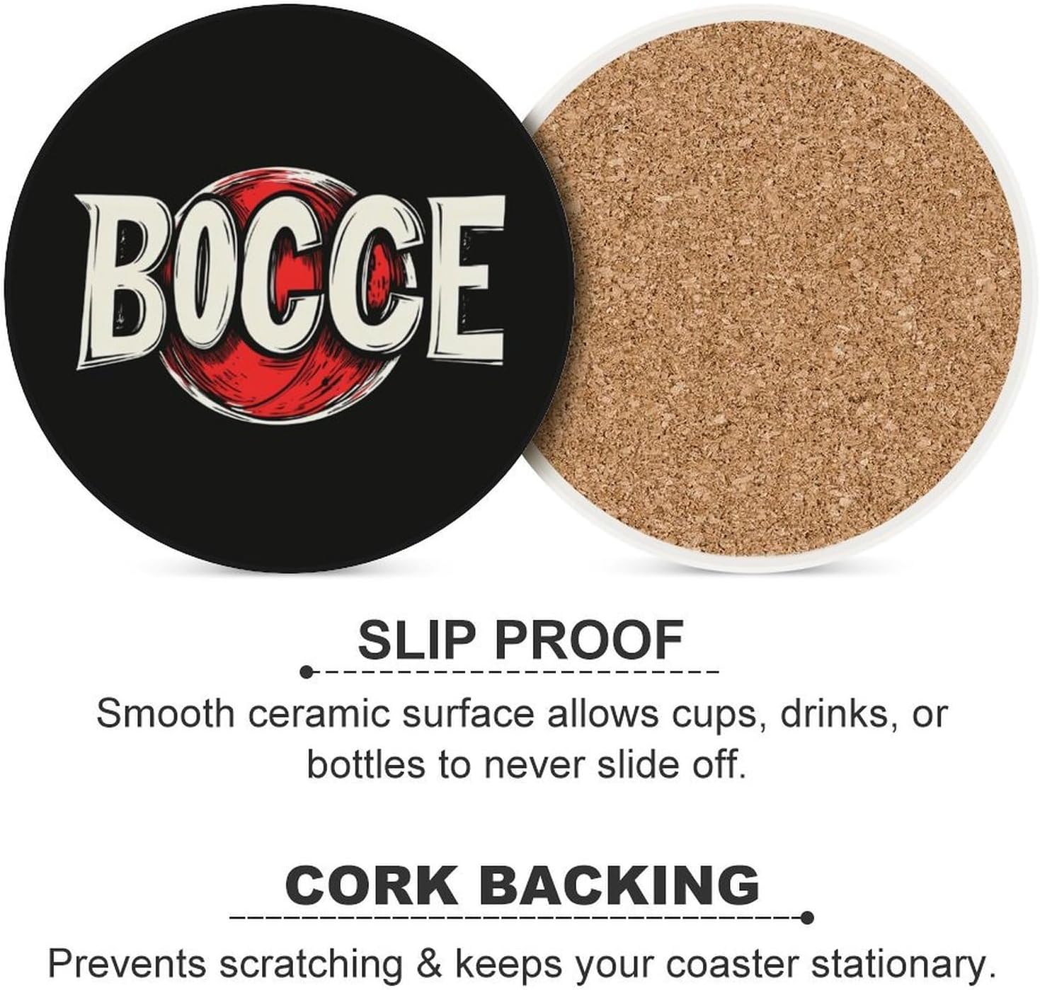 Bocce Ball Funny Round Ceramic Coasters for Drink Absorbent Cup Holders Tabletop Protection