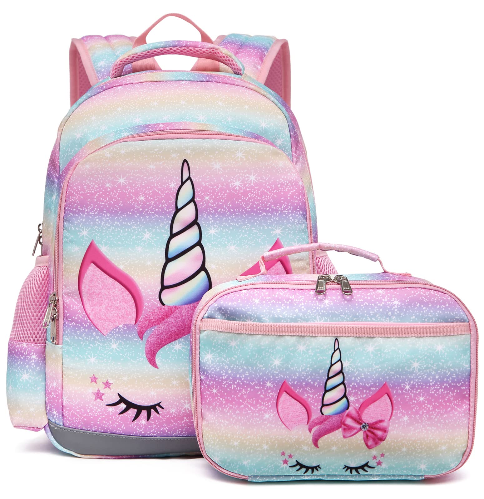 JIANYA Backpack for Girls, Preschool Kindergarten Kids School Bag Girls Backpack with Lunch Box & Chest Strap, 15" Tall