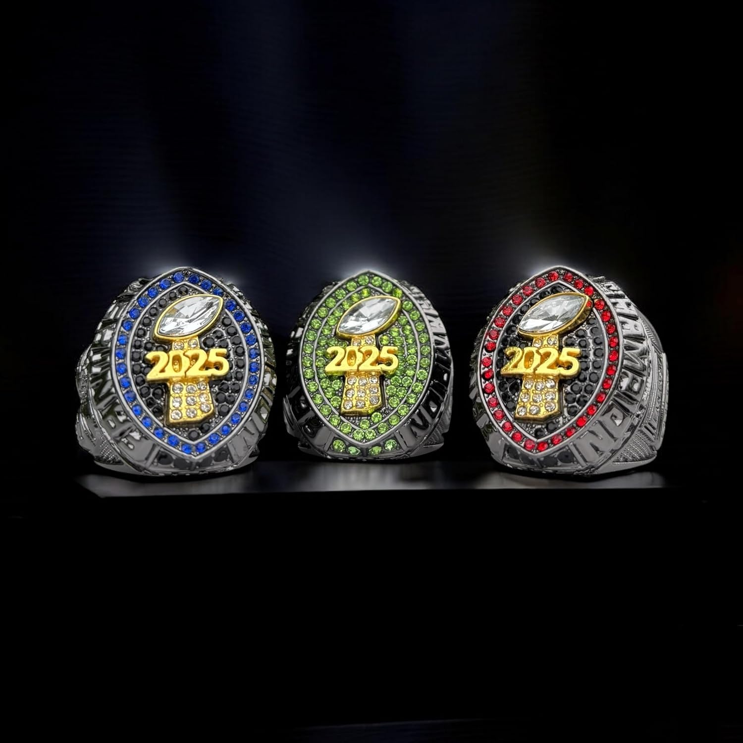 Legacy Rings 2025 Fantasy Football Championship Trophy Ring | Black Gunmetal Plated Award for Fantasy Football League Winner | Color Stones