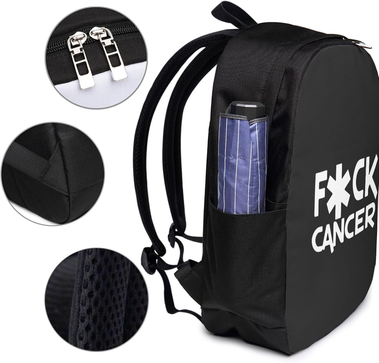 Fuck Cancers Travel Laptop Backpack Bag with USB Charging Port 17 Inch Computer Business Backpacks for Women Men Work College Funny Gift,Casual Daypack,Black image 4