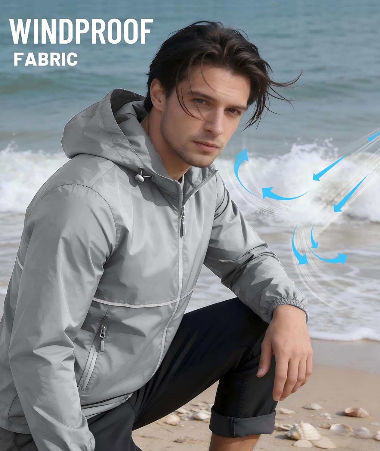 ZITY Men's Rain Jacket Waterproof with Hood Lightweight Windproof Raincoat for Golf Hiking Camping Cycling