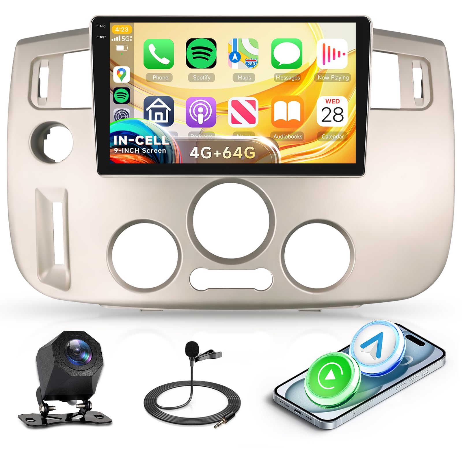 Rimoody 4G+64G Radio Coche Android para Renault Scénic 2003-2009 Carplay Android Auto Wireless 9" Pantalla IN-Cell con FM/RDS/EQ Navi GPS Bluetooth WiFi Controles del Volante Cámara Trasera
