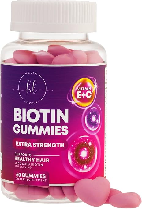 Hair Vitamins Gummy with Biotin 5000 mcg Vitamin E & C to Support Hair Growth, Non-GMO, for Thicker, Stronger & Beautiful Hair, Skin & Nails, Hair Growth Vitamin for Women & Men - 60 Gummies