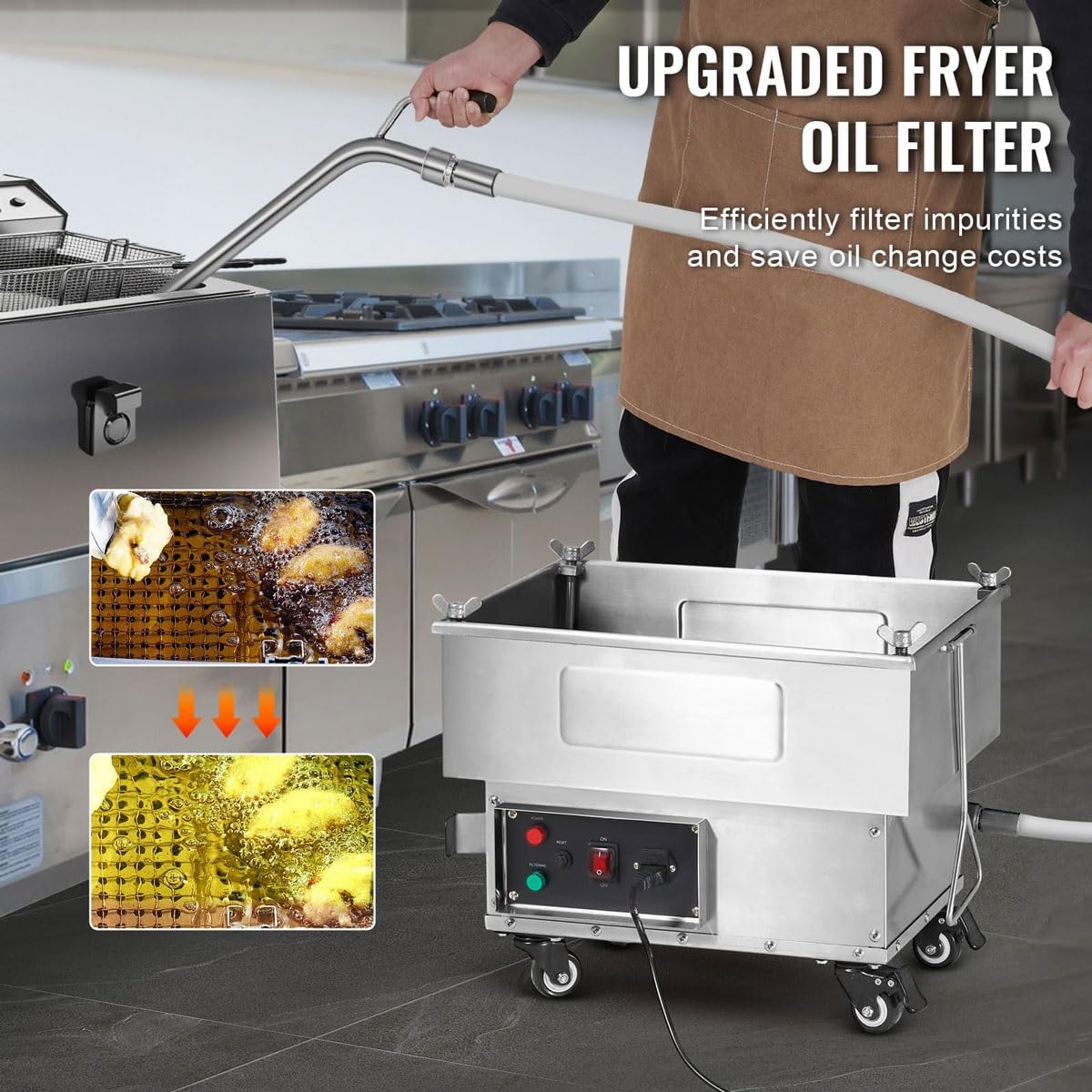 Máquina de filtro de freidora, equipo de filtro de aceite de 18 L, máquina de filtro de freidora móvil, con bomba de 300 W, filtración de 10 l/min, para cocina/restaurante