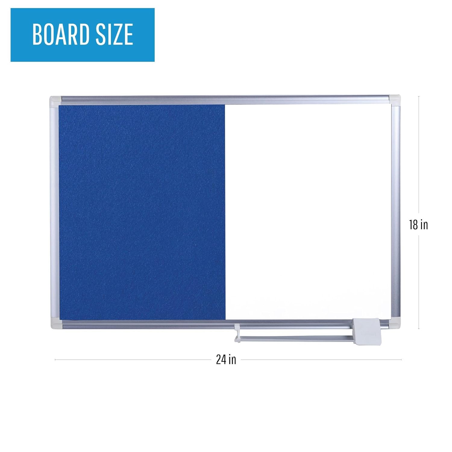 MasterVision New-Gen Series Magnetic Dry Erase White Board Blue Felt Bulletin Board Combo, Wall Mount, Sliding Marker Tray, 18" x 24", Aluminum Frame