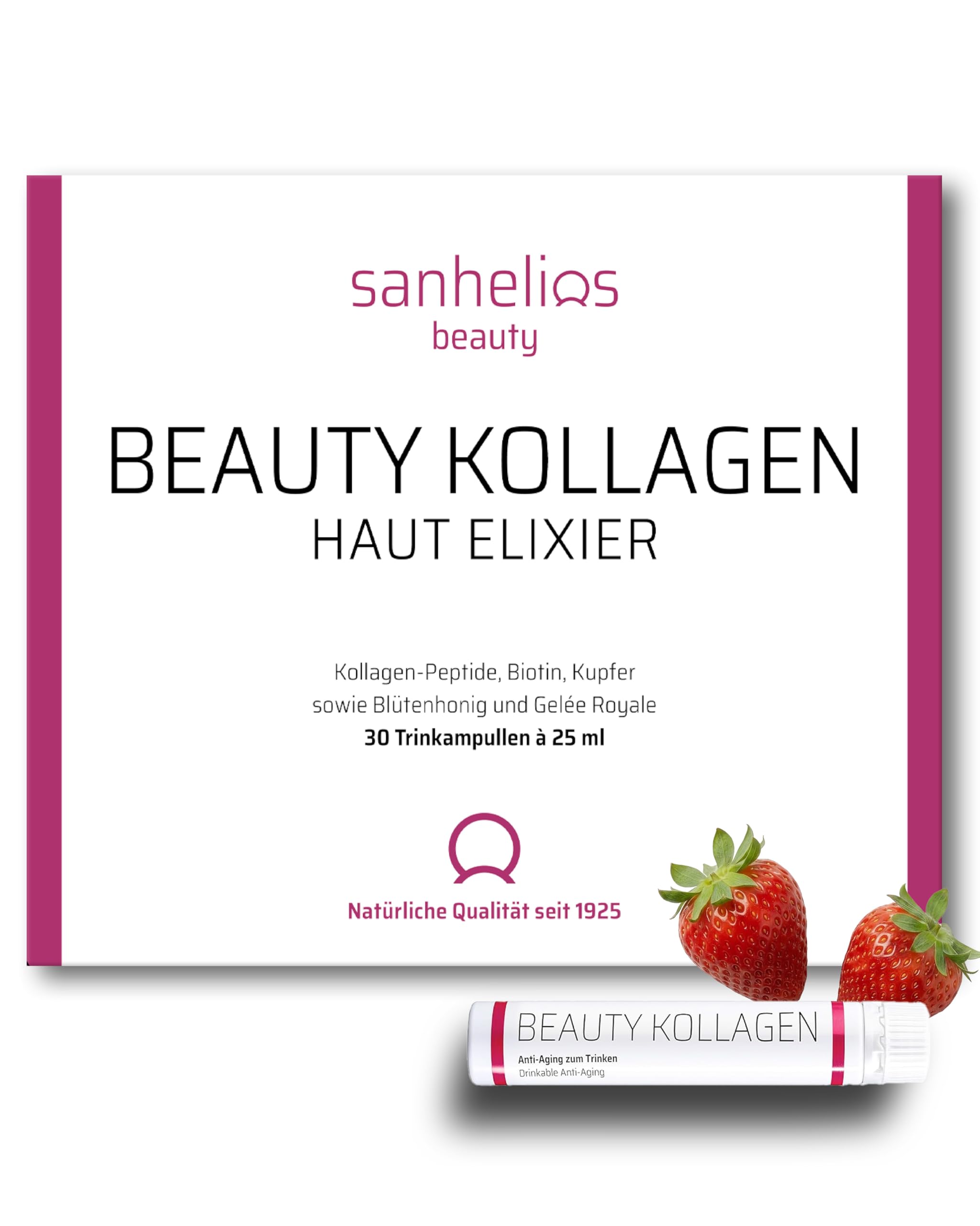 Sanhelios Beauty Kollagen HAUT-ELIXIER – Anti Aging zum Trinken* | 2500 mg Premium-Kollagen-Peptide + Biotin, Kupfer & Vitamin C, Blütenhonig & Gelée Royale | 30 Trinkampullen, Made in Germany