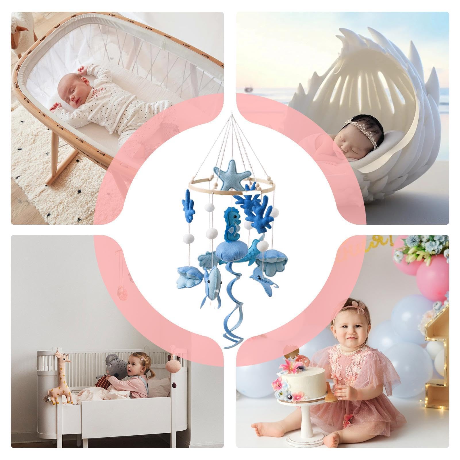 Lettino mobile da appendere, ausilio rilassante per addormentarsi con motivo marino | Mobile per culla fatto a mano, per bambine, passeggino, box per bambini, accessori fotografici per nuovi genitori