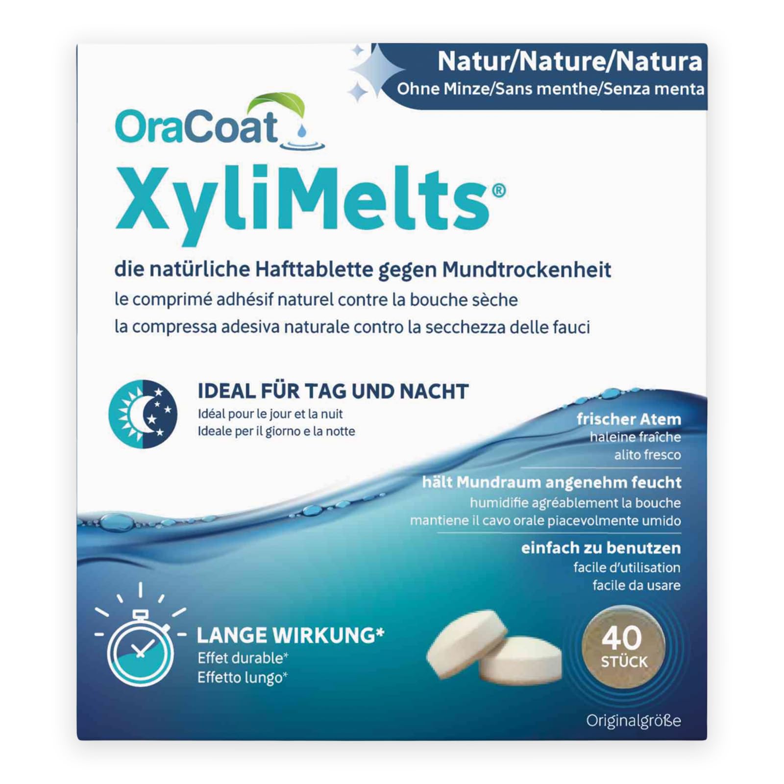 OraCoat XyliMelts - 40 Pastillas Adhesivas para la Boca Seca y Protección Dental - Xilitol Natural - Alivio Nocturno contra la Xerostomía y el Mal Aliento - 40 Uds, Natural