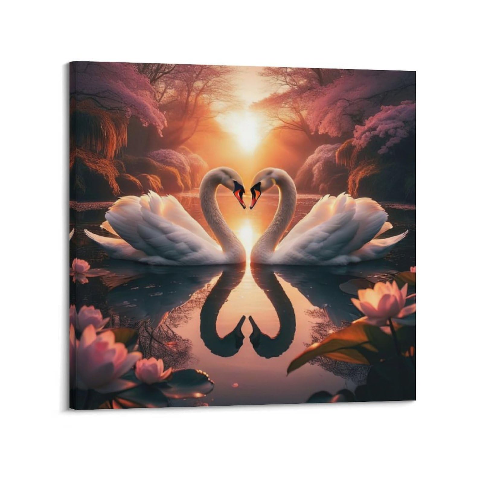 Animal Artwork Poster Two Swans Who Love Each Other Poster Decorative Painting Canvas Wall Posters And Art Picture Print Modern Family Bedroom Decor Posters 28x28inch(70x70cm)