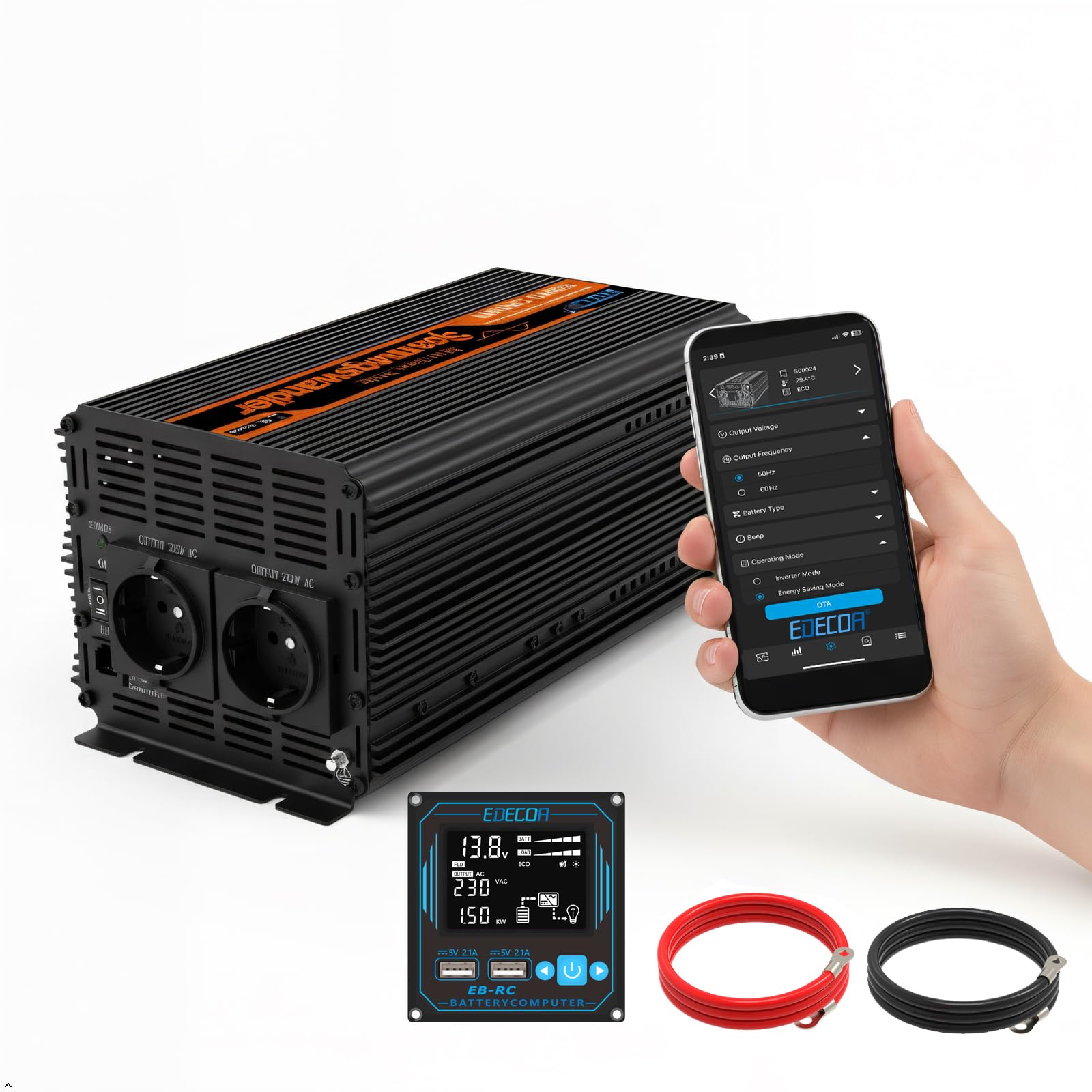 Inverter Onda Pura 2000w Victron Inverter 2000W Onda Sinusoidale Pura EDECOA - Convertitore 12V A 230V Con LCD, USB E Telecomando Inverter 2000W Picco 4000W - Foto 12