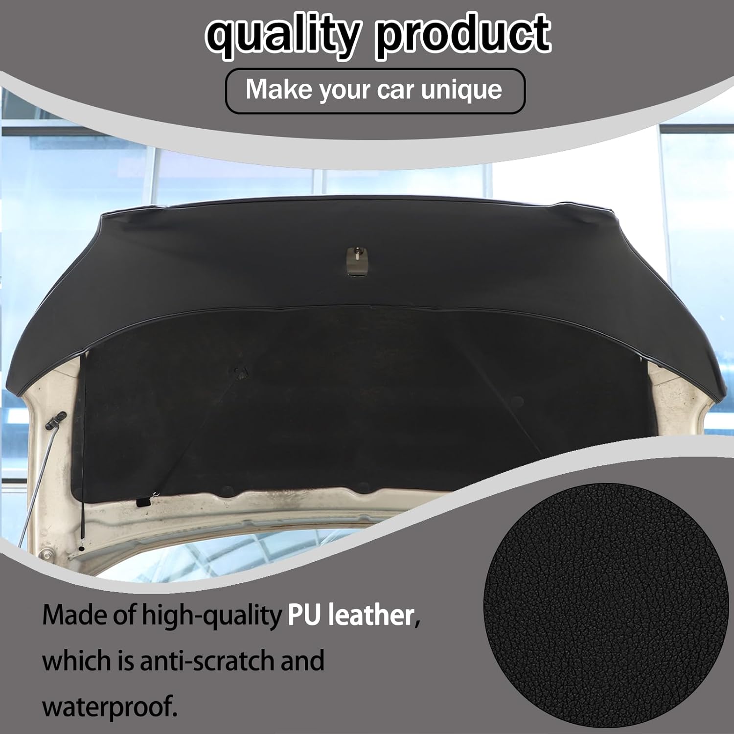 Black Leather Front Hood Cover Engine End Bra Protector Compatible with Kia Soul 2009-2013 Car Engine Hood Cover,Front Hood Cover Bra Protector Cover