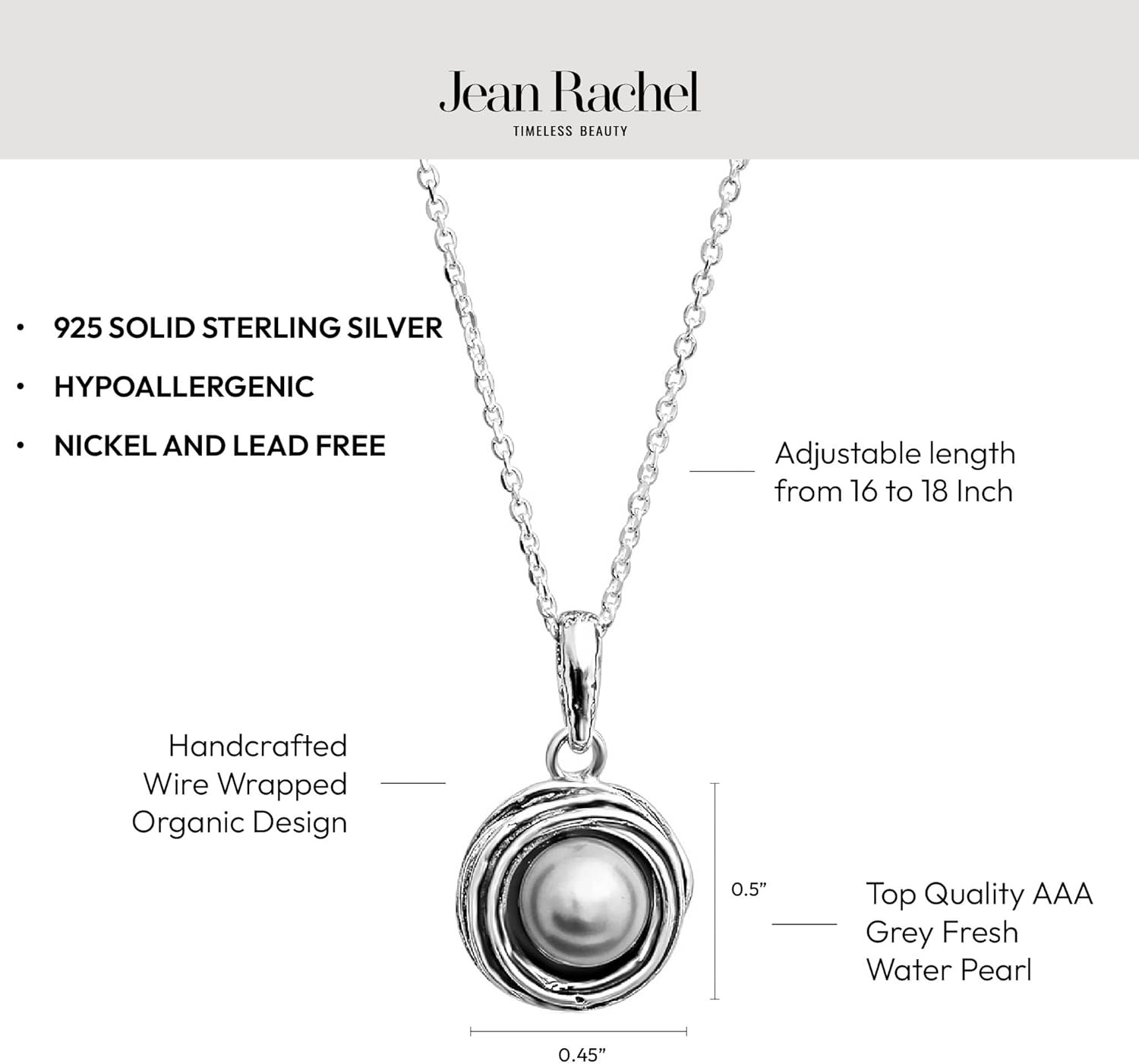 JEAN RACHEL JEWELRY 925 Sterling Silver Necklace for Women with Freshwater Pearl Vintage Design - Hypoallergenic, Lead & Nickel Free Jewelry - Artisan Handcrafted Statement Necklace - Image 5