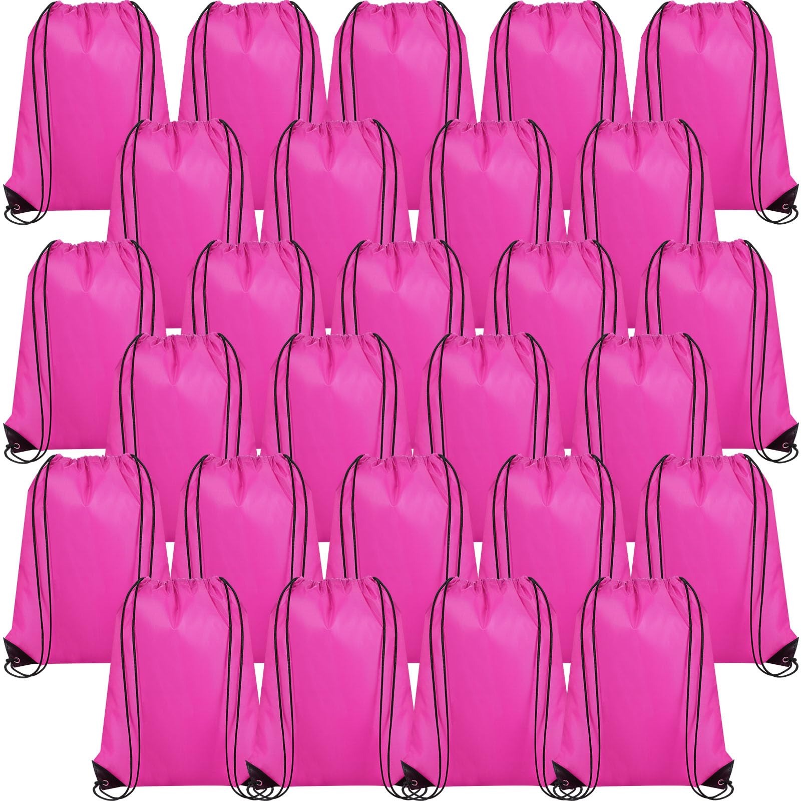 Silkfly 100 Pieces Drawstring Backpack Bags Bulk Portable Blank Cinch Storage Bags for Sports, School, DIY Gifts, Homeless, Social Assistance(Hot Pink