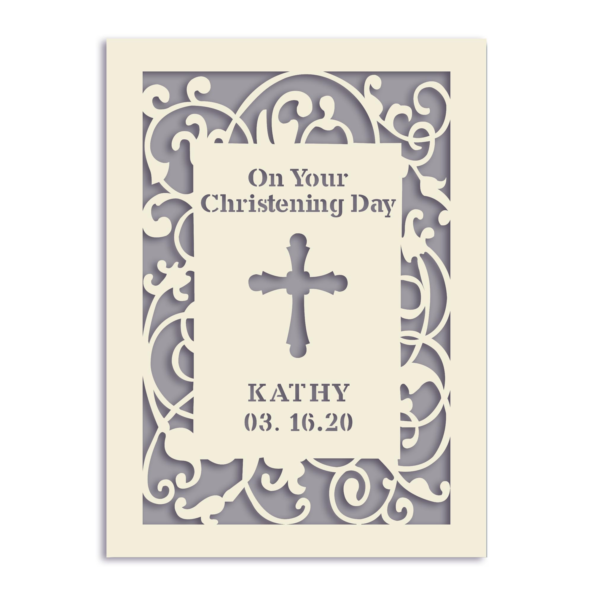 EDSG Personalised Christening Card for Boy Girl New Baby Son Daughter Grandson Granddaughter Celebration Christening Day Congratulations Christian Gift Idea with Evnelope (Grey)