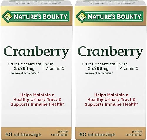 Nature's Bounty Cranberry Concentrate w/Vitamin C, Dietary Supplement, Supports Urinary Tract and Immune Health, 25200mg, 60 Rapid Release Softgels (Pack of 2)
