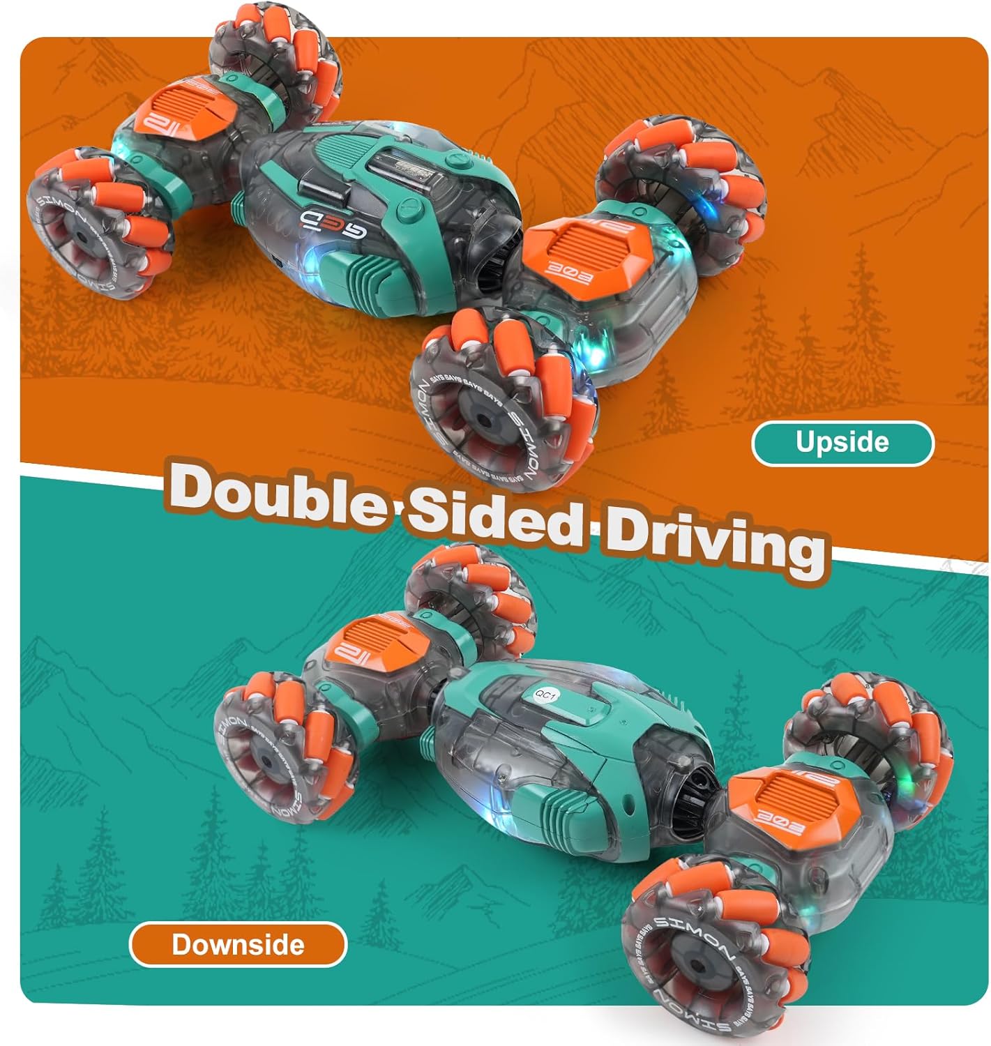 Gesture Sensing RC Stunt Car for Kids - 2.4Ghz Remote & Hand-Controlled Toy, Birthday Gifts for Boys 6 7 8 9 10 11 12 Year Old, Twist Off-Road Vehicle with Lights & Music