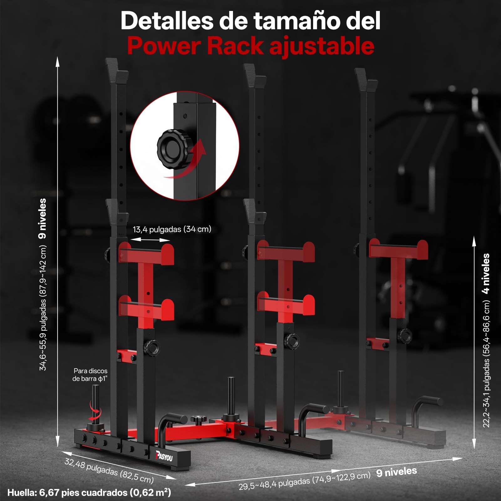 PASYOU Soporte Para Sentadillas Ajustable, Soporte Para Barra Ajustable, Rack Musculación Soporte Multifuncional Para Barra, Máx. 544 KG