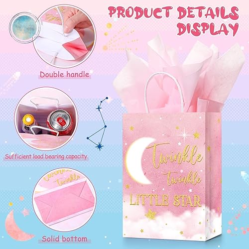 Miniatura 5 de TaoBary 16 bolsas de regalo de estrella pequeña con 16 pañuelos parpadeantes de estrellas, luna, recuerdos de fiesta, bolsas de papel para dulces