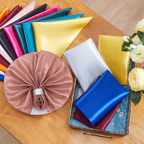 Miniatura 4 de Aormenzy Paquete de 60 servilletas de satén de color oro rosa de 17 x 17 pulgadas, servilletas sedosas, servilletas de tela para fiesta, servilletas