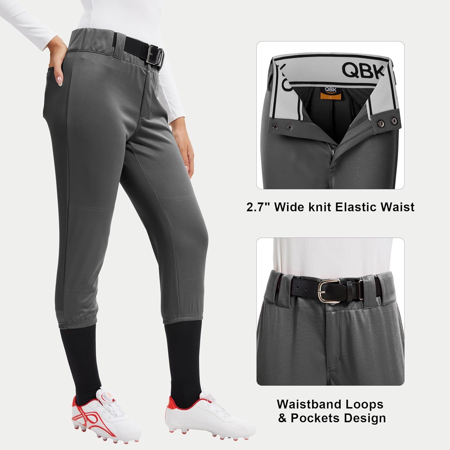 QBK Womens Softball Pants with Dual-Layer Knee - Lightweight Quick Dry Baseball Pants for Woman Adults Tweeners - Image 4