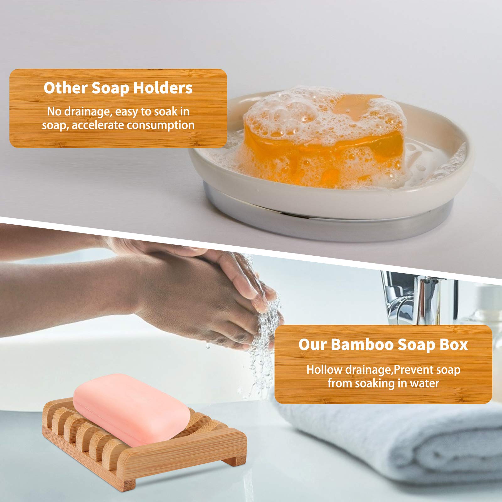 Porte-Savon En Bambou Naturel - Lot De 2 Avec Égouttoir - Pour Salle De Bain Ou Camping