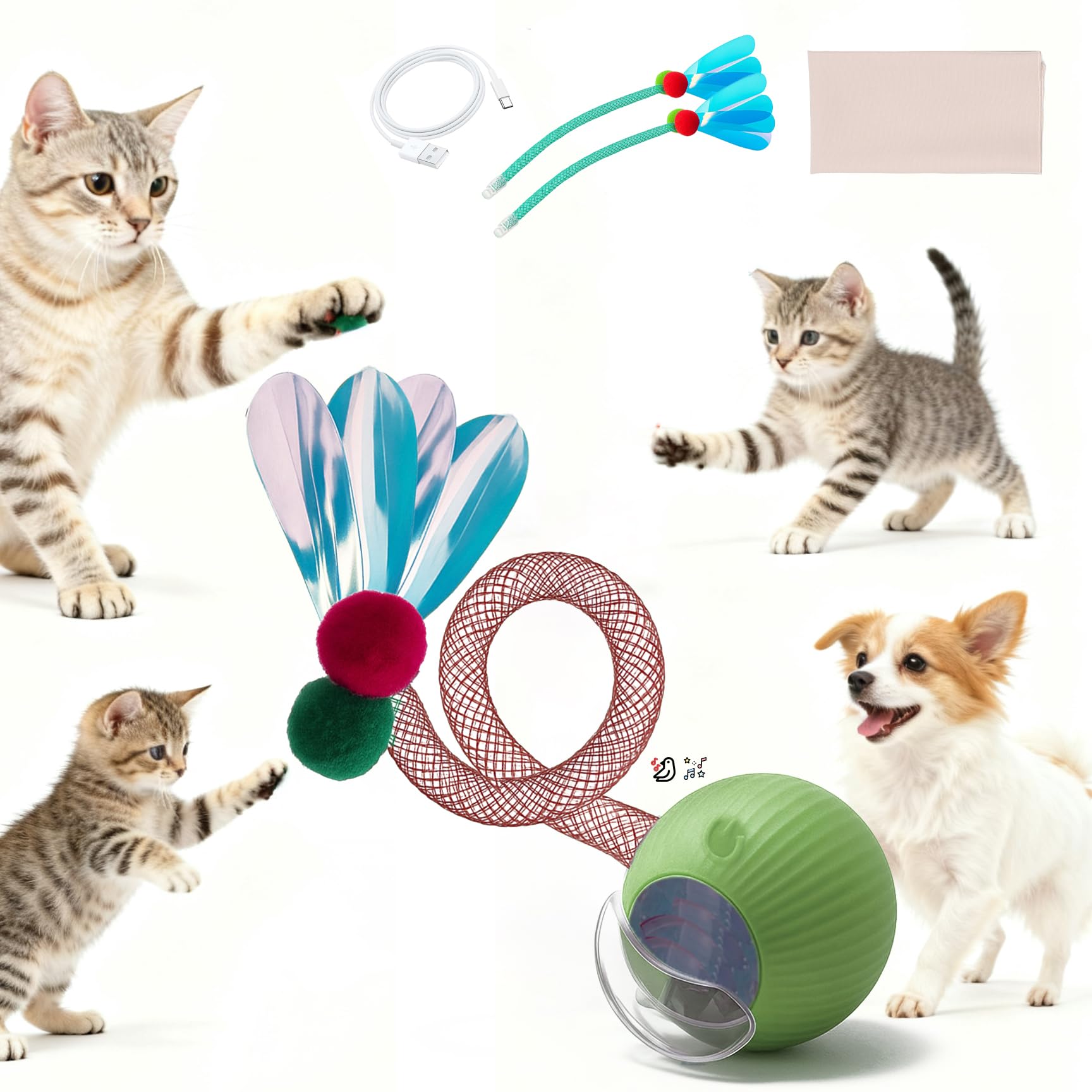 Jouets d'intérieur interactifs pour chat – Balle automatique pour chaton, chats adultes ennuyés et chiens – Jeu de poursuite automatisé – Balles à rouler automatiques intelligentes pour